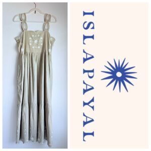 NWT Isla Payal Taormina Strawberry Beige & White Embroidered Cotton Maxi Dress S